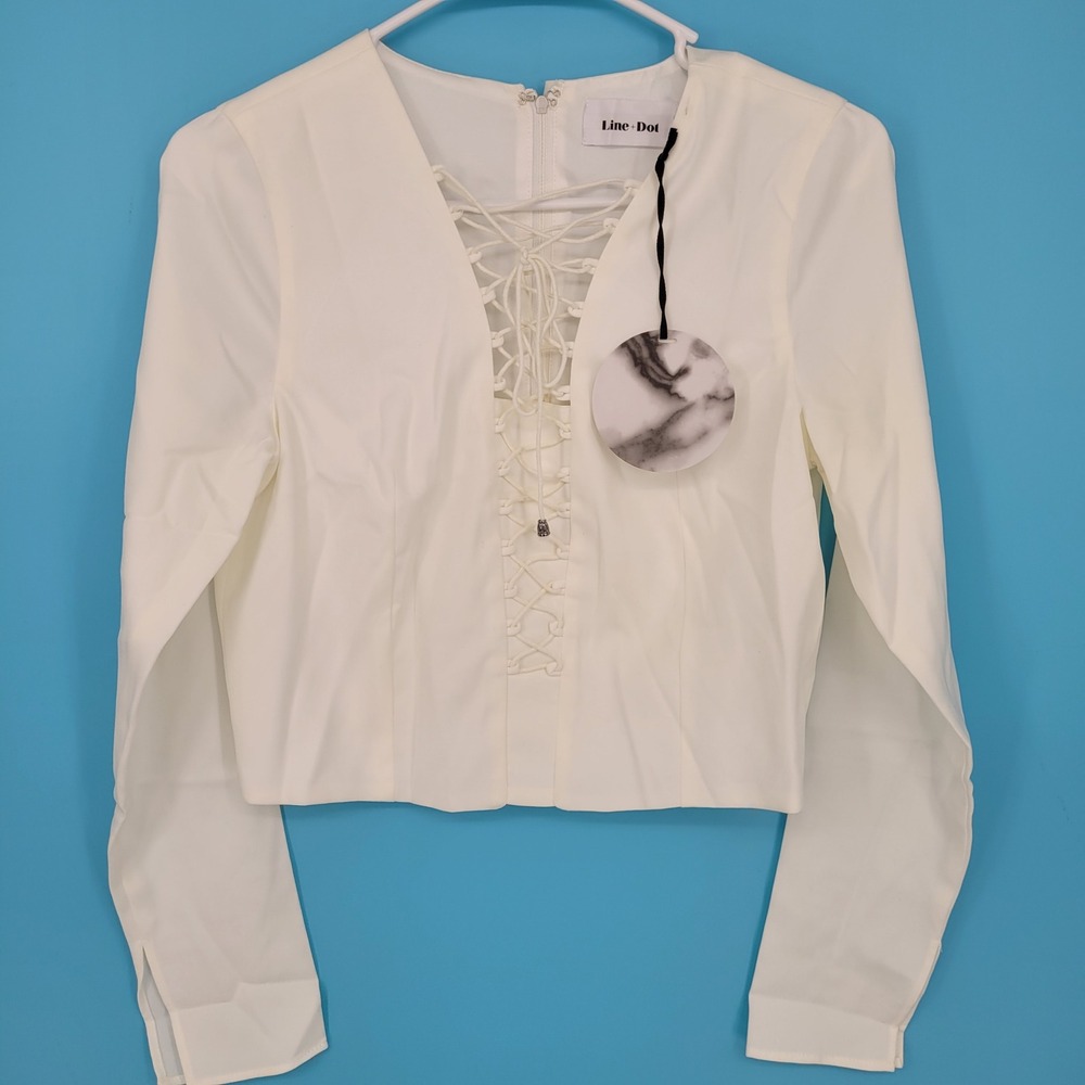 Line & Dot Womens White Lace Up Front Cropp Blouse Renaissance Medieval Top NWT